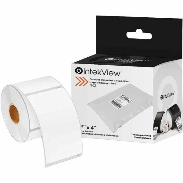 IntekView Large Shipping Labels - 2 5 / 16" x 4" (1 x 300) - x 2 21/64" (59 mm) Width x 4 3/32" (104 mm) Length - Roll - Thermal, Direct Thermal - White - 300 / Roll - 300 Total Label(s) - 1 Roll