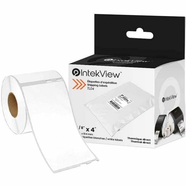 IntekView Shipping Labels - 2 1 / 8" x 4" (1 x 220) - x 2 1/8" (54 mm) Width x 4 3/32" (104 mm) Length - Roll - Direct Thermal, Thermal - White - Durable - 220 / Roll - 1 Roll