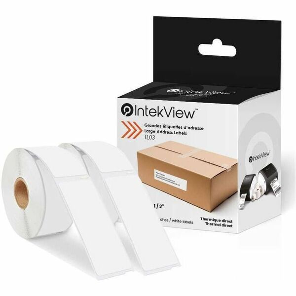 IntekView Large Address Labels - 1 4 / 10" x 3 1 / 2" (2 x 260) - x 1 27/64" (36 mm) Width x 3 1/2" (89 mm) Length - Roll - Thermal, Direct Thermal - White - Durable - 260 / Roll - 520 Total Label(s) - 2 Roll
