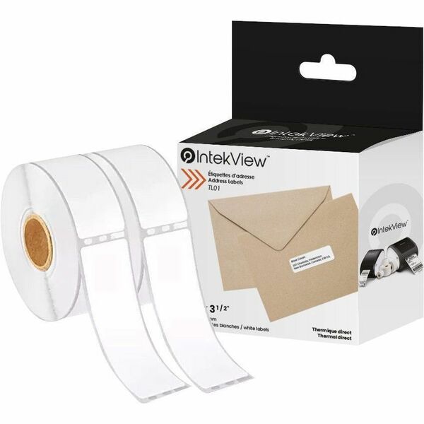 IntekView Address Labels - 1 1 / 8" x 3 1 / 2" - x 1 1/8" (28.58 mm) Width x 3 1/2" (88.90 mm) Length - Roll - Thermal, Direct Thermal - White - 350 / Roll - 700 Total Label(s) - 2 Roll