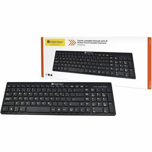 IntekView Wireless Slim Keyboard V.2 French Canadian - K730CFWL - Wireless Connectivity - USB Interface - Windows 98, Windows XP, Windows 2000, Windows 2003, Windows Vista, Windows 7, Windows 8, Windows 10 - French (Canada) - PC - AAA Battery Size Support