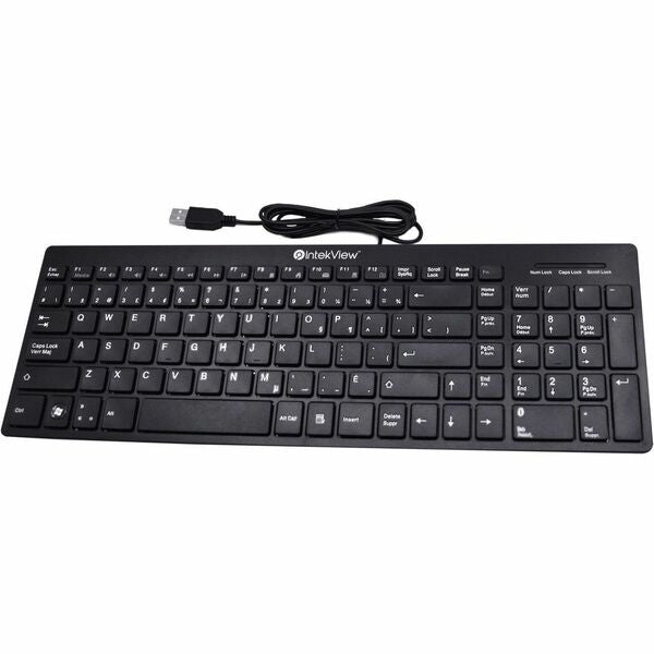 IntekView Wired Slim Keyboard V.2 French Canadian - K730CFW - Cable Connectivity - USB Interface - Windows 98, Windows XP, Windows 2000, Windows 2003, Windows Vista, Windows 7, Windows 8, Windows 10 - French (Canada) - PC - Black