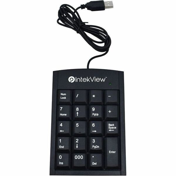 IntekView USB Numeric Keypad - EK012 - Cable Connectivity - USB Interface - 19 Key - Windows 98, Windows ME, Windows XP, Windows Vista, Windows 7, Windows 8, Windows 10, Mac OS X 10.4 - PC, Mac