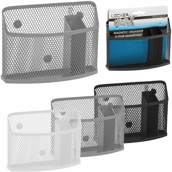 Merangue Magnetic Mesh 2-Section Caddy - 2 Compartment(s) - 4" Height x 5.5" Width x 1.3" Depth - Magnetic - Assorted - Metal Mesh, Perforated Steel - 1 Each