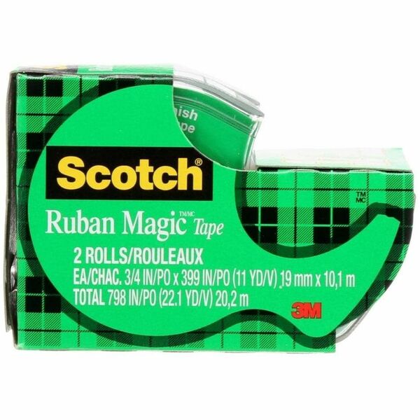 Scotch Magic&trade; Tape, 2105Z-C, 3/4 in x 11 yd (19 mm x 10.1 m) Bonus - 33% more - 11 yd (10.1 m) Length x 0.75" (19.1 mm) Width - 1" (25.40 mm) Core - Matte - Transparent - Matte Acetate Backing - Acrylic Adhesive - Dispenser Included - Moisture Resis