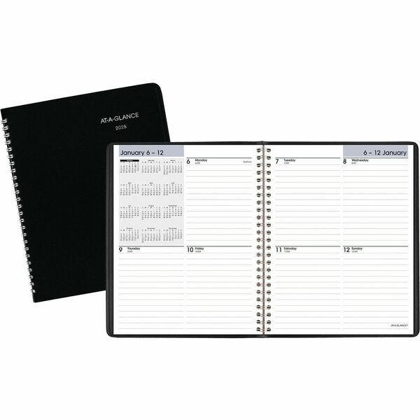 DayMinder Dayminder Weekly Planner, 8-3/4" x 7" , English, Black - Medium - Personal/Home Office - Julian Dates - Weekly - 12 Month - January 2026 to December 2026 - 1 Week Double Page Layout - 7" (177.80 mm) x 8 3/4" (222.25 mm) Sheet Size - White Sheet