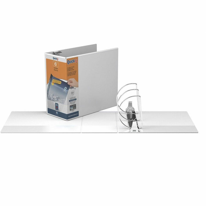 QuickFit View Binder, 3-Ring Binder, Angle D Ring, 6 Inch, White - 6" (152.40 mm) Binder Capacity - Letter - 8 1/2" (215.90 mm) x 11" (279.40 mm) Sheet Size - 1350 Sheet Capacity - 3 x 6" (152.40 mm) Ring - Fastener: D-Ring - Pocket: 2, Inside Front & Bac