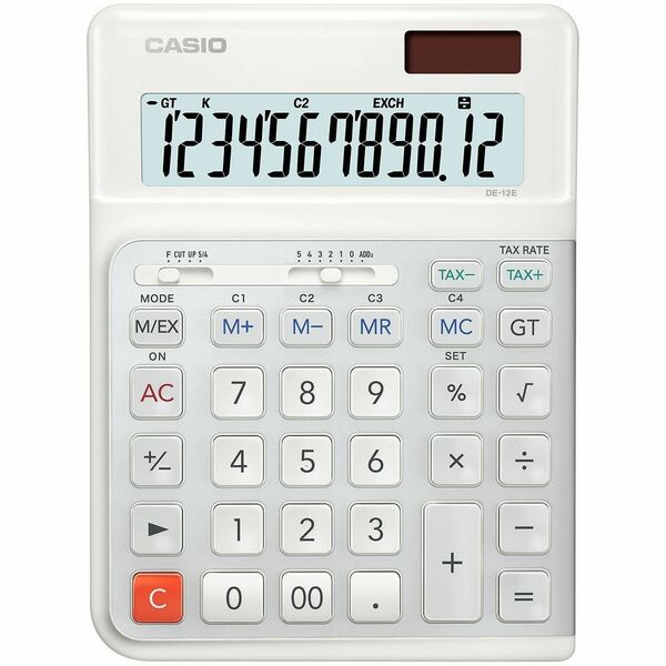 Casio Simple Calculator - Ergonomic Design, Heavy Duty, Extra Large Display, 3-digit Comma, Durable, Plastic Key, Decimal Point Selector Switch, Rounding Selector, Non-slip Rubber Feet, Key Rollover - 12 Digits - LCD - Battery/Solar Powered - 1 x CR2025 -