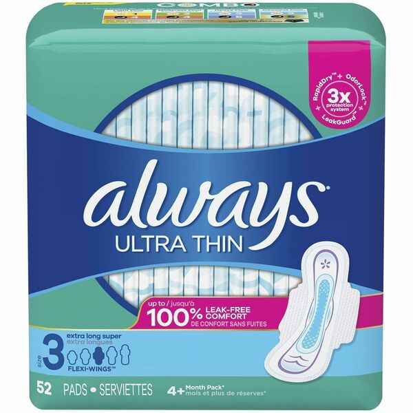 Always Infinity Sanitary Napkin - Size 3 - With Wings - Super - Scented - Anti-leak, Absorbent, Odor-free, Flexible - 52 / Box