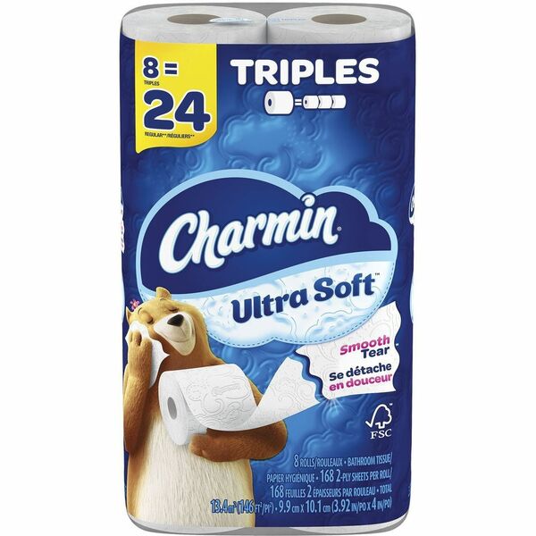 Charmin Ultra Soft Bathroom Tissue - 168 Sheets/Roll - Paper - 8 / Pack