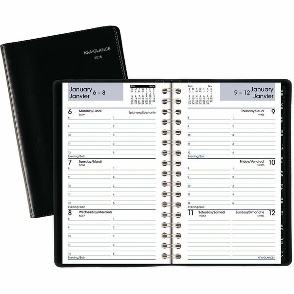 At-A-Glance Dayminder Weekly Pocket Planner, 6" x 3-1/2" , Bilingual, Black - Weekly - 12 Month - January 2026 to December 2026 - 8:00 AM to 5:00 PM - Hourly - 1 Week Double Page Layout - 3 3/4" (95.25 mm) x 6" (152.40 mm) Sheet Size - Spiral Bound - Blac