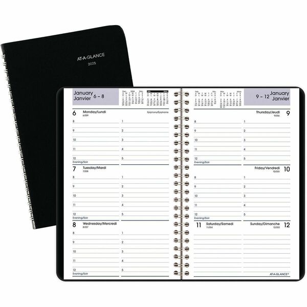 At-A-Glance Dayminder Weekly Pocket Planner with Tabs, 8" x 5" , Bilingual, Black - Weekly - 12 Month - January 2026 to December 2026 - 8:00 AM to 5:00 PM - Hourly - 1 Week Double Page Layout - 4 7/8" (123.82 mm) x 8" (203.20 mm) Sheet Size - Spiral Bound