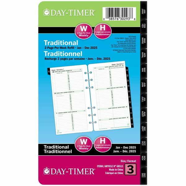 Day-Timer Planner Refill - 12 Month - January 2025 - December 2025 - 1 Week Double Page Layout - 3 3/4" x 6 3/4" Sheet Size - Paper - Eco-friendly, Portable