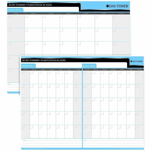 DayTimer 30/60 Day Undated Laminated Reversible Planner, 23"x 30" - Monthly, Daily - 22 4/5" (579.12 mm) x 30" (762 mm) Sheet Size - Wall Mount - Undated, Reversible, Flexible, Laminated, Write on/Wipe off, Dry Erase Surface - 1 Each