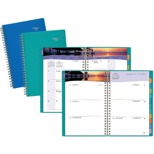 Mead Diary - Weekly, Monthly - 12 Month - January 2026 to December 2026 - 1 Week, 1 Month Double Page Layout - 5 7/8" (149.23 mm) x 8 1/4" (209.55 mm) Sheet Size - Twin Wire - Assorted - 0.5" (12.70 mm) Height x 6.3" (158.75 mm) Width - Flexible Cover, Ta