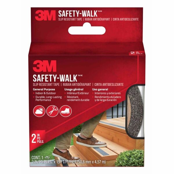 3M Safety-Walk Slip Resistant Tape - 15 ft (4.6 m) Length x 2" (50.8 mm) Width - Black - Polymer - Poly Coated Paper Backing - Wear Resistant, Slip Resistant - For Ladder, Indoor, Outdoor, Wet Surface, Traffic Area, Concrete, Stone, Stairway, Home - 1 Eac