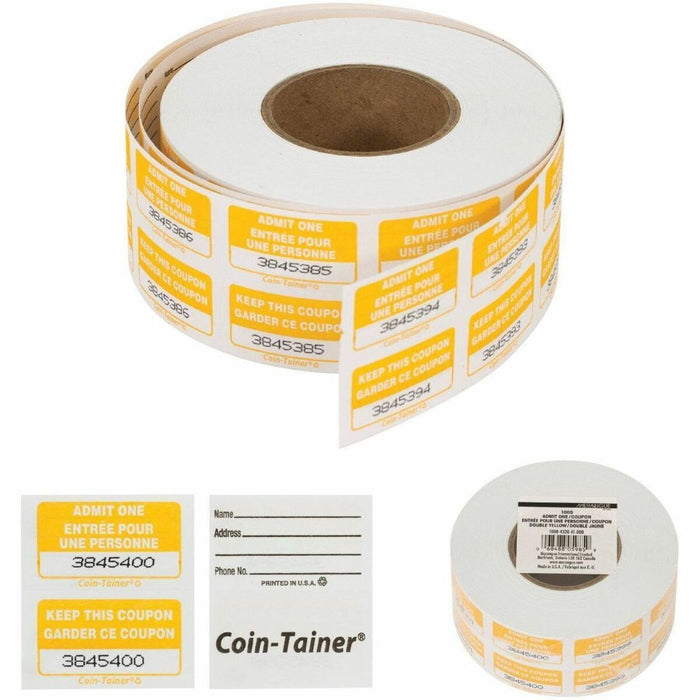 Merangue Double Ticket Roll, 'Admit One', 1000 per roll - Yellow - 1000 / Pack