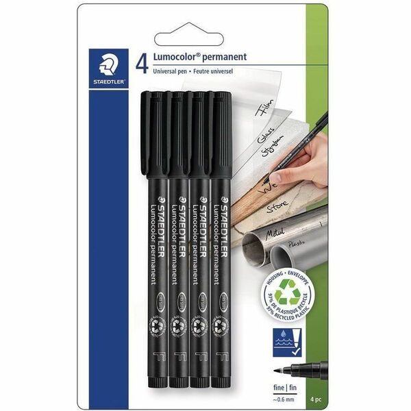 Staedtler Lumocolor Permanent Marker - Fine Marker Point - Black Ink - 4 / Pack
