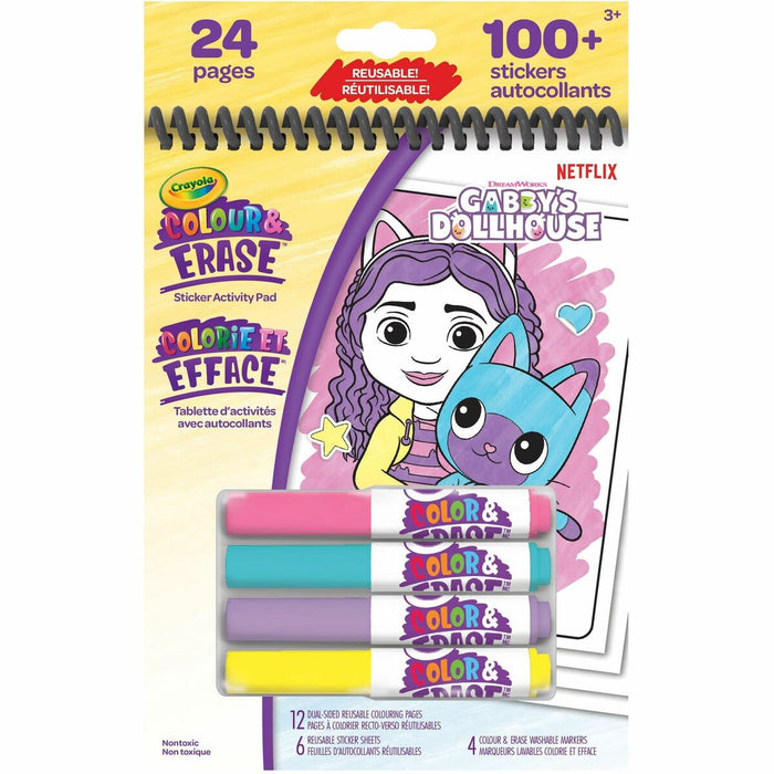 Crayola Colour & Erase Reusable Sticker Activity Pad- Gabby's Dollhouse - Coloring, Art - 22 Piece(s) - 6" (152.40 mm) x 8" (203.20 mm) - Gabby's Dollhouse - 1 Each