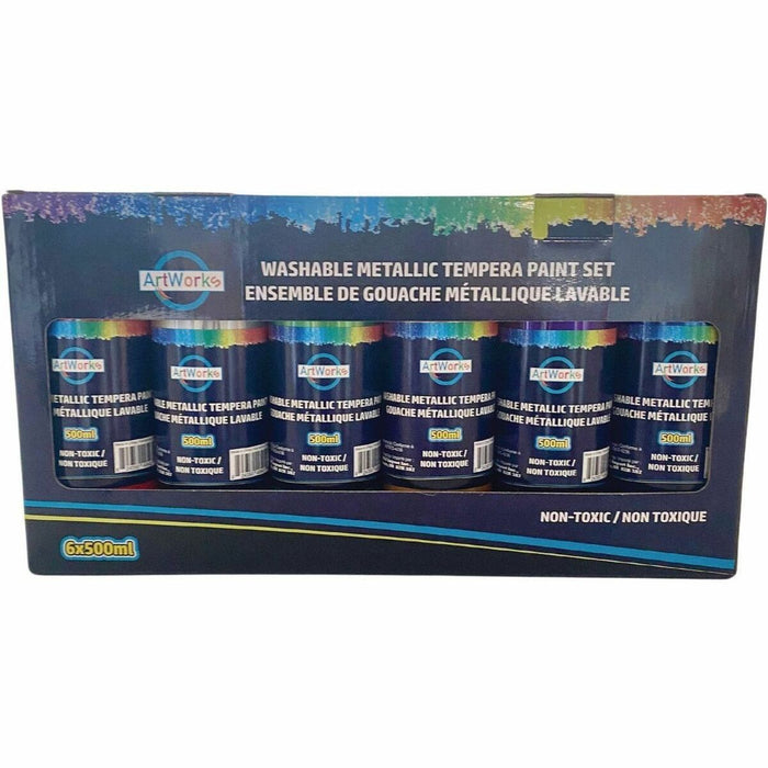 DBLG Import Inc Metallic Liquid Tempera Paint Set, 6 x 500ml - Liquid - Metallic Gold, Metallic Silver, Metallic Blue, Metallic Red, Metallic Green, Metallic Purple - 500 mL - 6 / Pack
