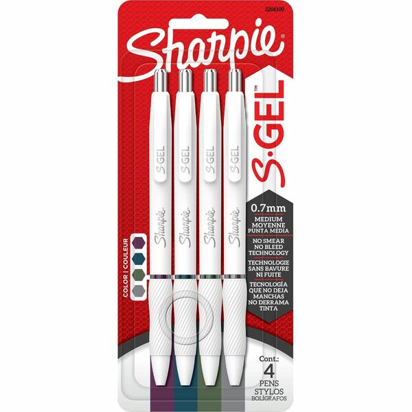 Sharpie S-Gel Pens - 0.7 mm (0.03") Medium Pen Point - Rich Dark Ink - Gel-based - Pearl White Plastic Barrel - 4 / Pack