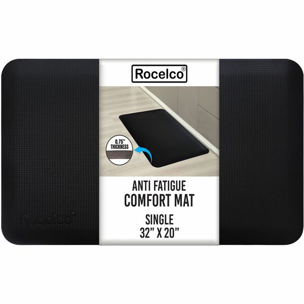 Rocelco Medium Anti Fatigue Mat - Commercial - 32" (812.80 mm) Length x 20" (508 mm) Width x 0.750" (19.05 mm) Thickness - Rectangular - Memory Foam - Black - 1 Each