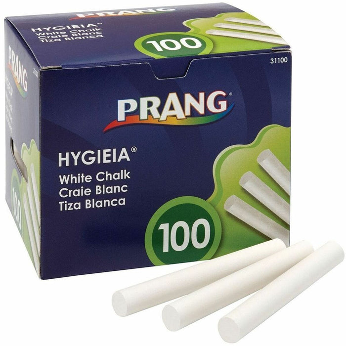 Prang Hygieia Chalk Stick - White - For Chalkboard - Non-toxic, Dust-free, Smooth Writing, Scratch-free - 100 / Box