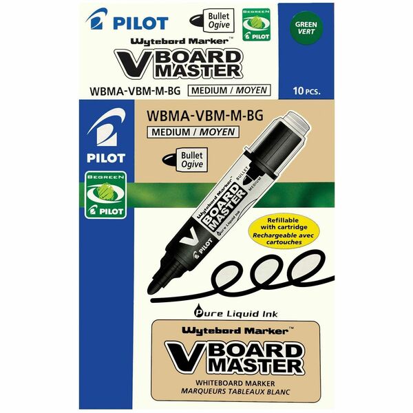 BeGreen V Board Master Dry Erase Marker - Bullet Marker Point - Refillable - Erasable - Washable - Green Ink - Liquid - Translucent Barrel - 1 / Each