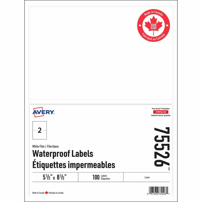 Rectangle Waterproof Labels TrueBlock&reg; 5-1/2" x 8-1/2, Permanent Adhesive, for Laser Printers - Waterproof - 5 1/2" (139.70 mm) Height x 8 1/2" (215.90 mm) Width - Permanent Adhesive - Rectangle - Laser - White - Film - Water Resistant - 2 / Sheet