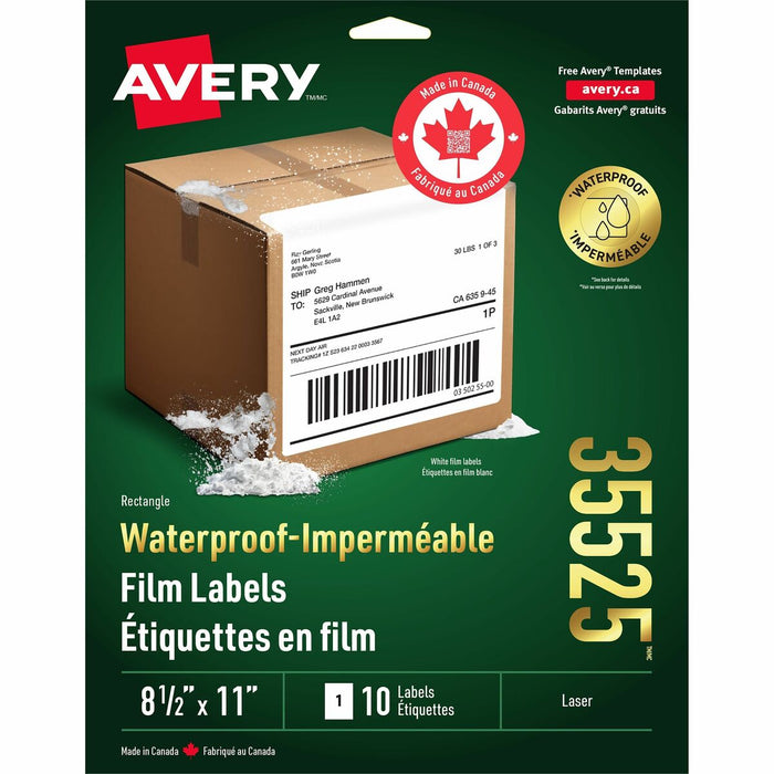 Rectangle Waterproof Labels TrueBlock&reg; 11" x 8-1/2" , Permanent Adhesive, for Laser Printers - Waterproof - 11" (279.40 mm) Height x 8 1/2" (215.90 mm) Width - Permanent Adhesive - Rectangle - Laser - White - Film - Water Resistant - 1 / Sheet