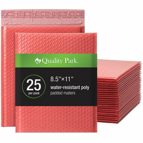 Quality Park Poly Mailers - Bubble/Shipping - 8 1/4" (209.55 mm) Width x 11" (279.40 mm) Length - Peel & Seal - Coral - Poly - 25 / Box