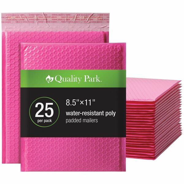 Quality Park Poly Mailers - Bubble/Shipping - 8 1/4" (209.55 mm) Width x 11" (279.40 mm) Length - Peel & Seal - Pink - Poly - 25 / Box