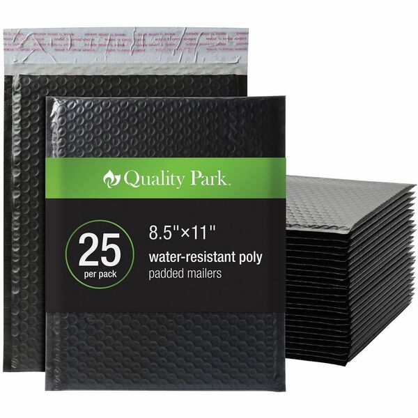 Quality Park Poly Mailers - Bubble/Shipping - 8 1/4" (209.55 mm) Width x 11" (279.40 mm) Length - Peel & Seal - Black - Poly - 25 / Box
