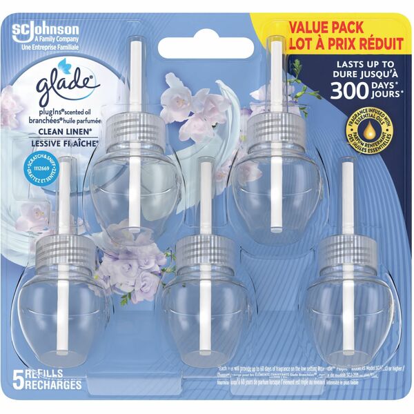 Glade PlugIns Scented Oil Refill Clean Linen - Oil - Clean Linen - Phthalate-free, Formaldehyde-free, Nitro Musk Free - 5 / Pack