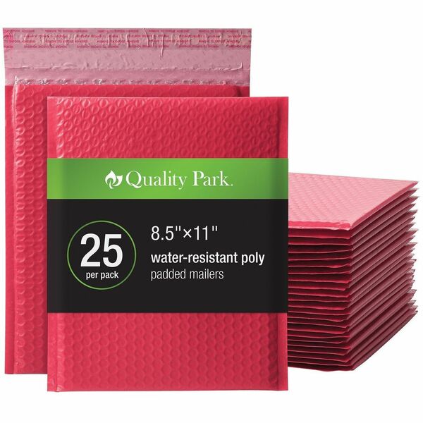 Quality Park Poly Mailers - Bubble/Shipping - 8 1/4" (209.55 mm) Width x 11" (279.40 mm) Length - Peel & Seal - Red - Poly - 25 / Box