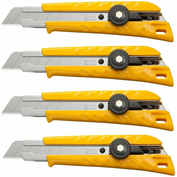 Olfa Classic Heavy Duty Ratchet-Lock Utility Knife, 4-Pack - Stainless Steel Blade - 5.98" (151.89 mm) Height x 0.10" (2.54 mm) Width x 8.66" (219.96 mm) Length - Heavy Duty, Lockable Blade, Durable, Contoured Grip - Stainless Steel, ABS Plastic - Silver