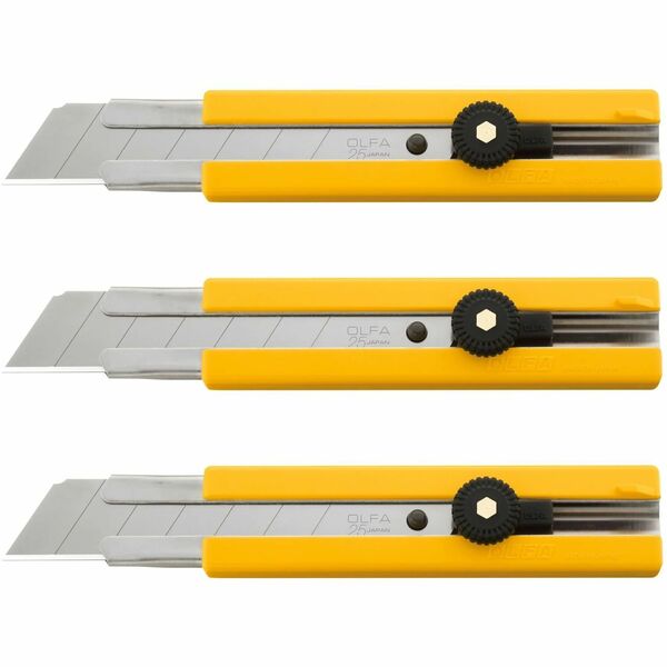 Olfa Classic Extra Heavy-Duty Ratchet-Lock Utility Knife with Anti-Slip Grip, 3-Pack - Stainless Steel Blade - 6.03" (153.16 mm) Height x 1.22" (30.99 mm) Width x 8.82" (224.03 mm) Length - Heavy Duty, Lockable Blade, Durable, Anti-slip, Rubber Grip - Sta