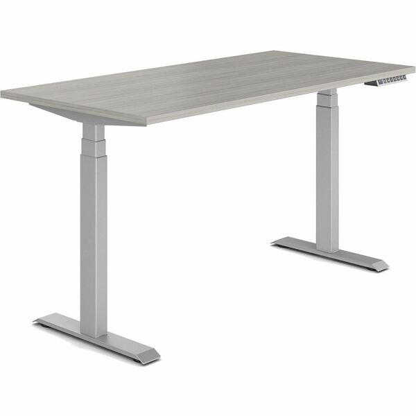 Newland 60" x 30" Height Adjustable Table, 3-Stage, Noce Grigio/Tungsten - Offices to Go Newland Height Adjustable Table - 3-Stage - 60" x 30" - Noce Grigio with Tungsten Base