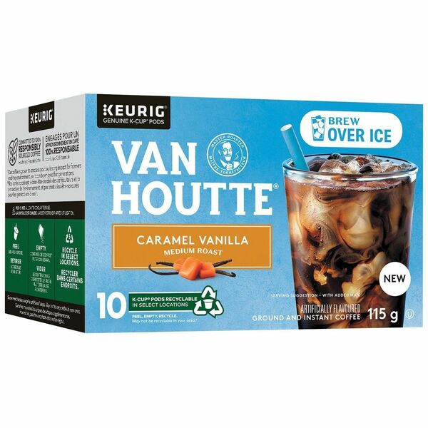 VAN HOUTTE K-Cup Brew Over Ice Caramel Vanilla Medium Roast - Compatible with Keurig K-Cup Brewer - Ice Coffee - Medium - 10 K-Cup - K-Cup - Classic, Arabica, Vanilla Caramel - 10 / Box