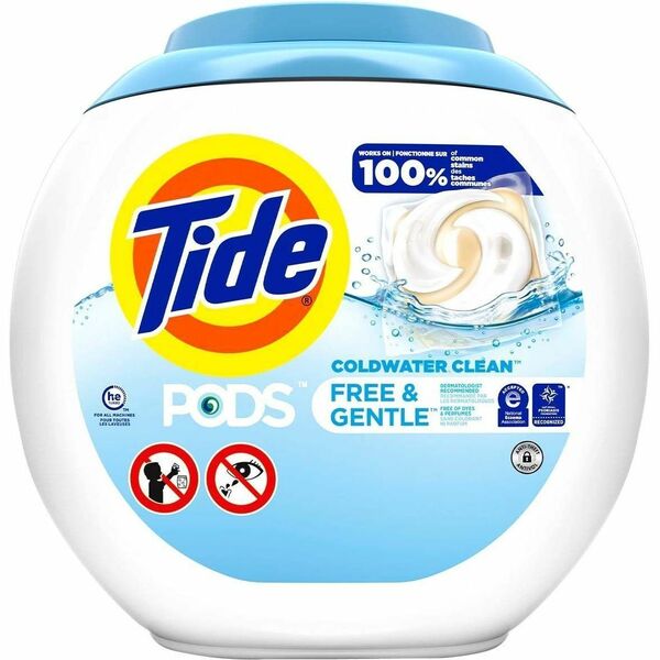 Tide PODS Free and Gentle Laundry Detergent - For Laundry, Washing Machine - Concentrate - Liquid - Dye-free, Phosphate-free, Hypoallergenic, Non-irritating, Phosphorous-free, Unscented - 1 Each