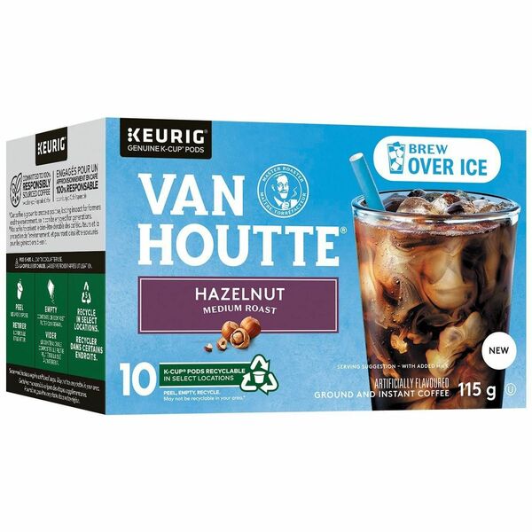 VAN HOUTTE K-Cup Brew Over Ice Hazelnut - Compatible with Keurig K-Cup Brewer - Ice Coffee - Medium - 10 K-Cup - K-Cup - Hazelnut, Arabica, Classic - 10 / Box
