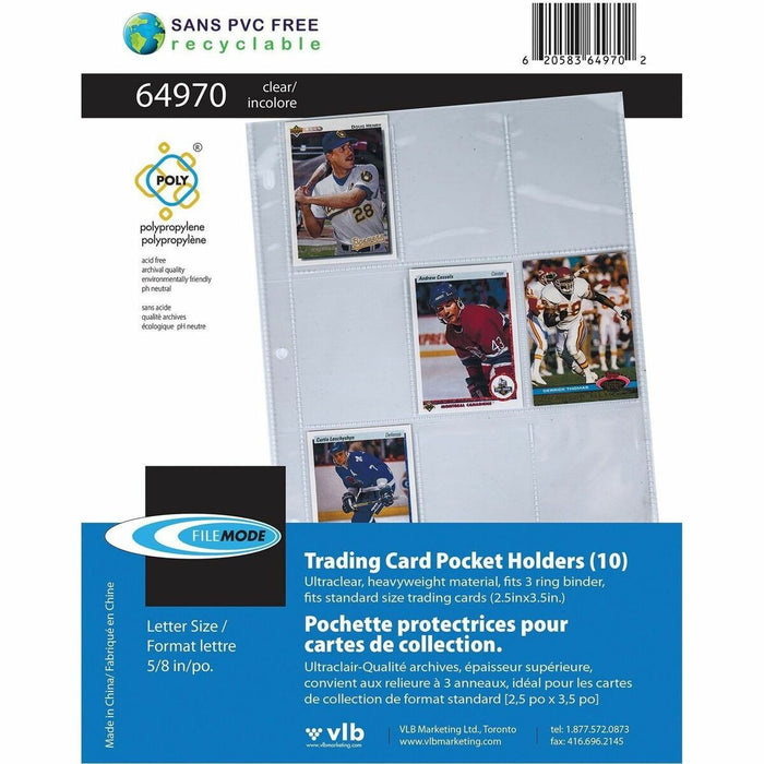 VLB Binder Pocket - 0.1" (2.5 mm) Height x 8.6" (218.4 mm) Width x 11" (279.4 mm) Length - Trading Card, Photograph Capacity - Ring Binder - Ultra Clear - 10