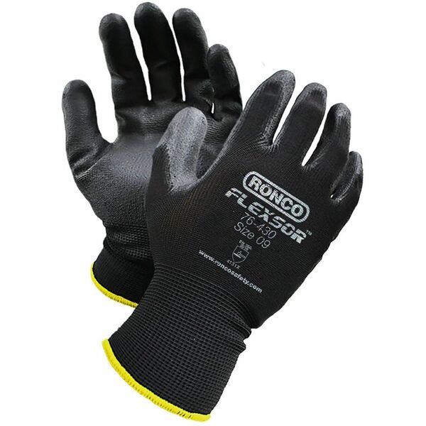 RONCO Nitrile Palm Coated Polyester Gloves - Grease, Oil, Abrasion, Blade Cut Protection - Nitrile Coating - 10 Size Number - X-Large Size - Polyester - Black - Lightweight, Flexible, Grease Resistant, Corrosion Resistance, Oil Resistant, Abrasion Resista