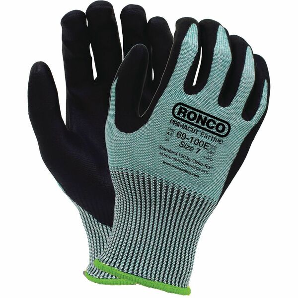 PrimaCut Earth 69-100E Work Gloves - Chemical, Oil, Dirt, Blade Cut, Abrasion Protection - Nitrile Foam Coating - 7 Size Number - Small Size - Nitrile Foam - Black/Green - Abrasion Resistant, Cut Resistant, Tear Resistant, Puncture Resistant, Textured Gri