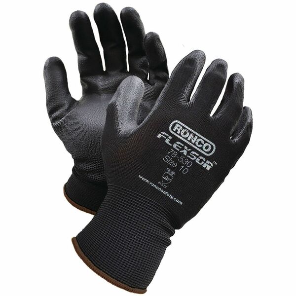 FLEXSOR Polyurethane (PU) Palm Coated Polyester Gloves - Abrasion, Blade Cut Protection - Polyurethane Coating - 10 Size Number - X-Large Size - Polyester - Black - Abrasion Resistant, Cut Resistant, Tear Resistant, Puncture Resistant, Elastic Wrist, Brea