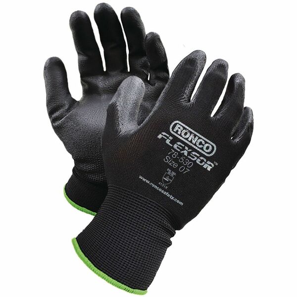 FLEXSOR Polyurethane (PU) Palm Coated Polyester Gloves - Abrasion, Blade Cut Protection - Polyurethane Coating - 7 Size Number - Small Size - Polyester - Black - Abrasion Resistant, Cut Resistant, Tear Resistant, Puncture Resistant, Elastic Wrist, Breatha