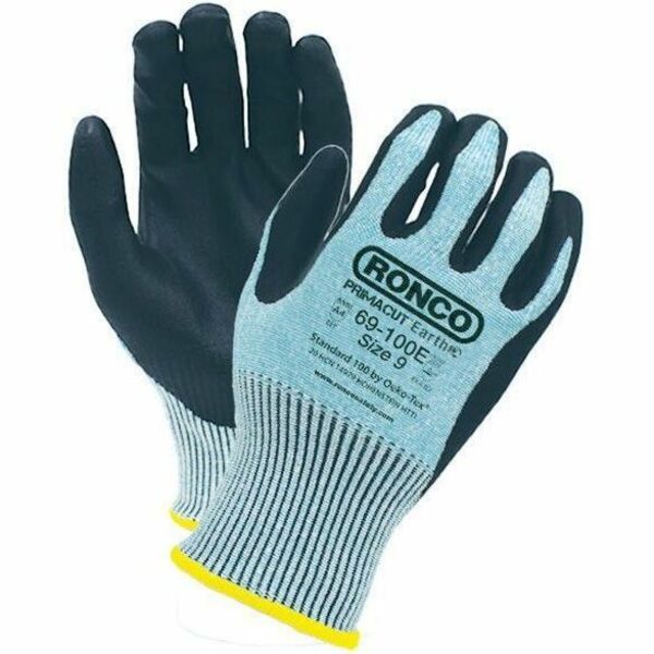 PrimaCut Earth 69-100E Work Gloves - Chemical, Oil, Dirt, Blade Cut, Abrasion Protection - Nitrile Foam Coating - 9 Size Number - Large Size - Nitrile Foam - Black/Green - Abrasion Resistant, Cut Resistant, Tear Resistant, Puncture Resistant, Textured Gri