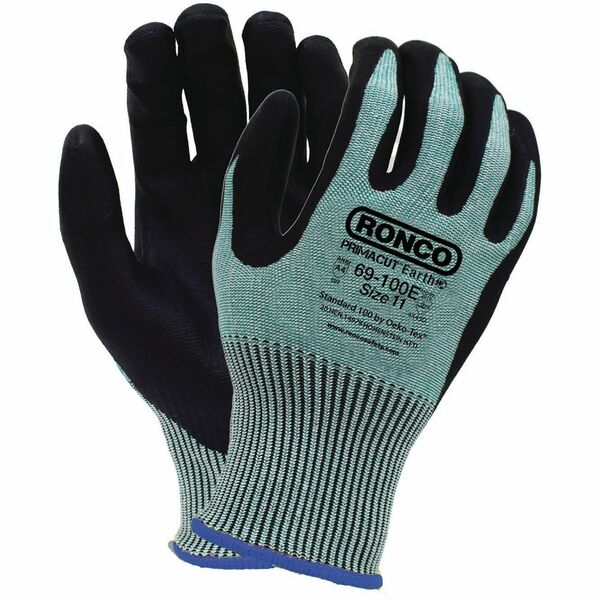PrimaCut Earth 69-100E Work Gloves - Chemical, Oil, Dirt, Blade Cut, Abrasion Protection - Nitrile Foam Coating - 11 Size Number - XXL Size - Nitrile Foam - Black/Green - Abrasion Resistant, Cut Resistant, Tear Resistant, Puncture Resistant, Textured Grip