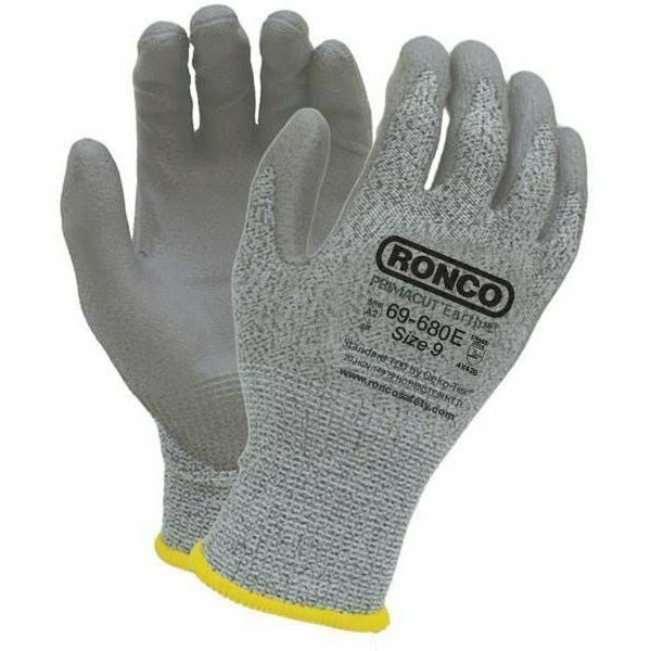 PrimaCut Polyurethane (PU) Palm Coated HPPE/Recycled PET Gloves, ANSI A2 - Blade Cut, Abrasion Protection - Polyurethane Coating - 9 Size Number - Large Size - Polyurethane - Gray - Cut Resistant, Flexible, Breathable, Abrasion Resistant, Tear Resistant,