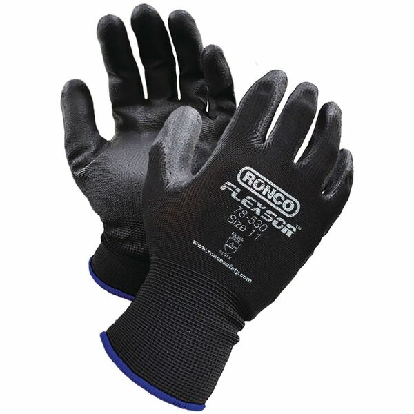 FLEXSOR Polyurethane (PU) Palm Coated Polyester Gloves - Abrasion, Blade Cut Protection - Polyurethane Coating - 11 Size Number - XXL Size - Polyester - Black - Abrasion Resistant, Cut Resistant, Tear Resistant, Puncture Resistant, Elastic Wrist, Breathab